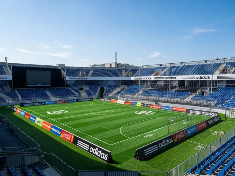 Stadion mit Spielfeld und Tribünen – TOP GREEN Referenz